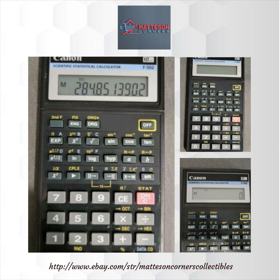 Just in! This unique Vintage Canon F-502 Engineering Scientific 136 Functions Calculator w/ Cover for $7.69. 
ebay.com/itm/Vintage-Ca…
#EBAYSELLER #EBAYFINDS