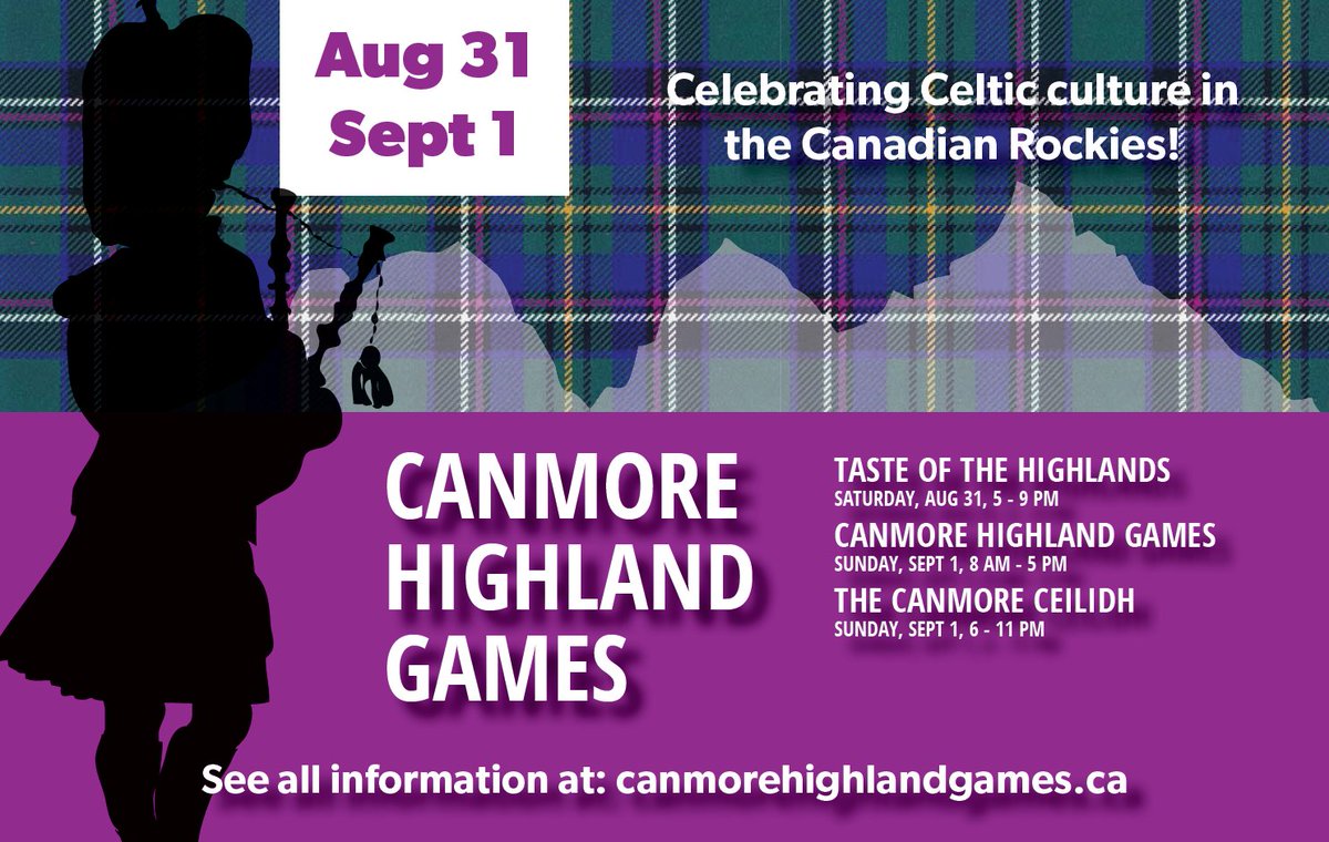 Mark your diary to #GetYourKiltOn @Canmorehighland
Details👉 canmorehighlandgames.ca

#CanmoreHighlandGames #ScotSpirit #PipeBands #Tartan #ScottishBanner #CanmoreAlberta #ScottishFestival #CelebrateScotland #GatherTheClan #HighlandGames #LoveScotland #LoveHighlandGames #Canmore