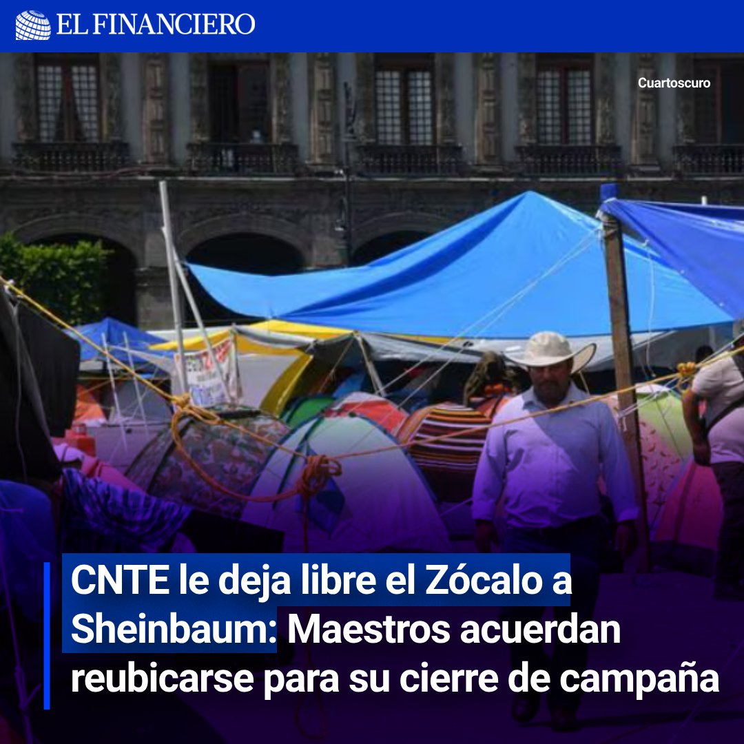 #Elecciones2024EF | En las próximas horas, los maestros de la CNTE comenzarán a moverse del Zócalo para permitir que ocurra el cierre de campaña de Claudia Sheinbaum (@Claudiashein).
1/3