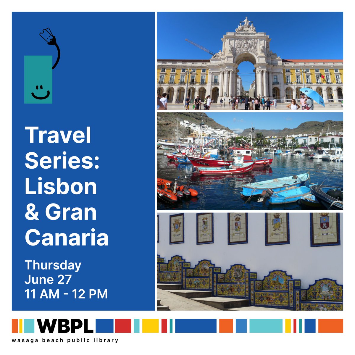 Join us for an exciting travel lecture on Lisbon & Gran Canaria! 🌍 Explore Lisbon's trams, Old Town, and delicious Pastel de Nata. Discover Gran Canaria's stunning landscapes and vibrant culture. #TravelSeries #FindItHere #WasagaBeach Register online: eventbrite.ca/e/travel-serie…