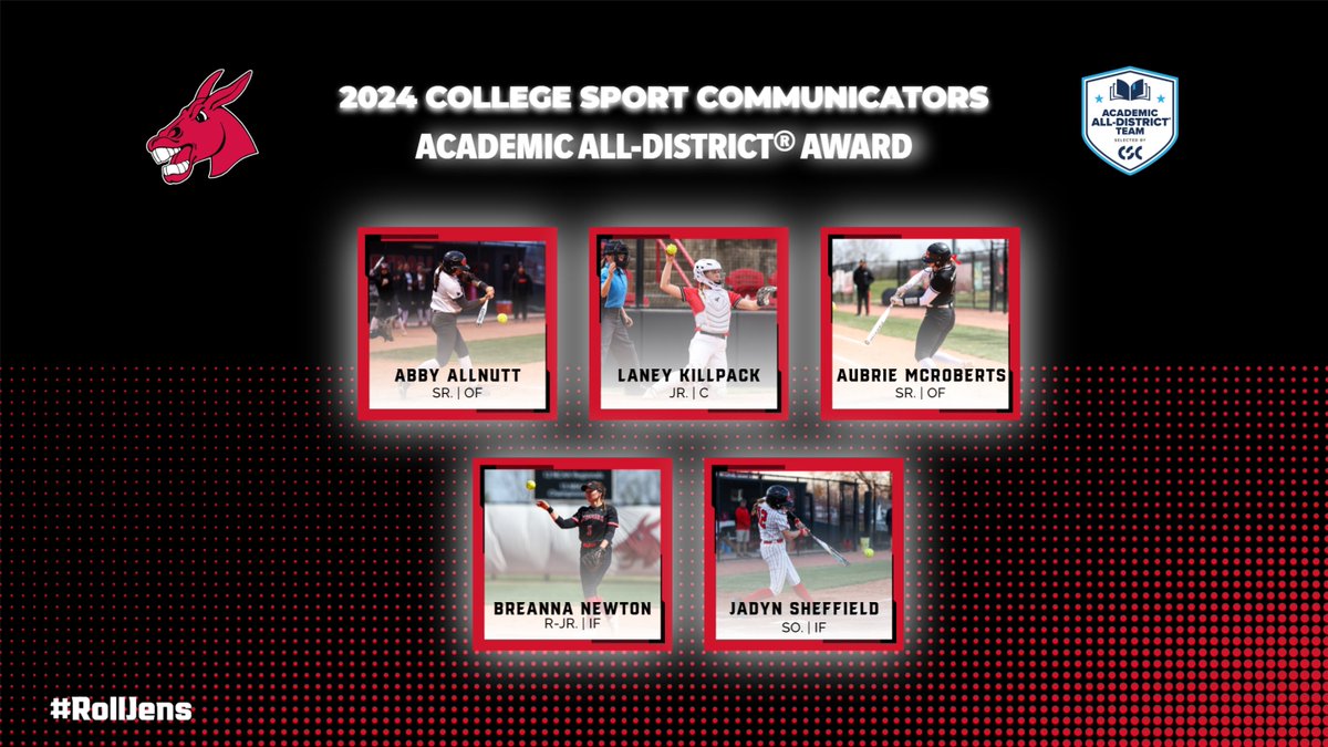Jennies Softball (@ucmjenssoftball) on Twitter photo Congratulations to our very own Abby Allnutt, Laney Killpack, Aubrie McRoberts, Breanna Newton, and Jadyn Sheffield on earning the 2024 <a href="/CollSportsComm/">College Sports Communicators</a> Academic All-District® Award!!
📝 | bit.ly/3R50nK3
#teamUCM x #RollJens Congratulations to our very own Abby Allnutt, Laney Killpack, Aubrie McRoberts, Breanna Newton, and Jadyn Sheffield on earning the 2024 <a href="/CollSportsComm/">College Sports Communicators</a> Academic All-District® Award!!
📝 | bit.ly/3R50nK3
#teamUCM x #RollJens