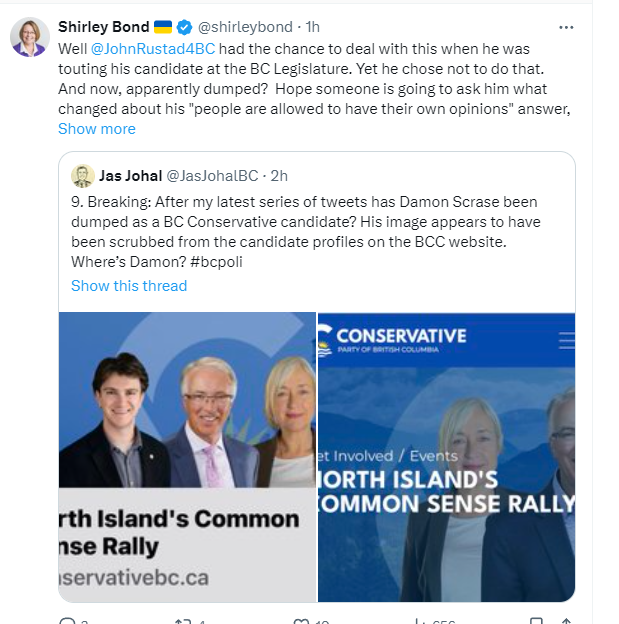 up until a few days ago, there were very real talks between the #bcup and #bccp on some backroom shady election deal. So no more moral indignations, you would have done the deal with these folks you argue are so intolerant. #bcpoli