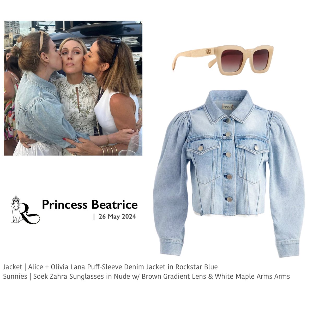 It appears that Princess Beatrice was also in attendance at The Green Room Yacht viewing party for this past weekend’s F1 Monaco Grand Prix. If we get more photos, I will attempt to identify the rest of her outfit. This photo is also from Natalie Pinkham’s IG account