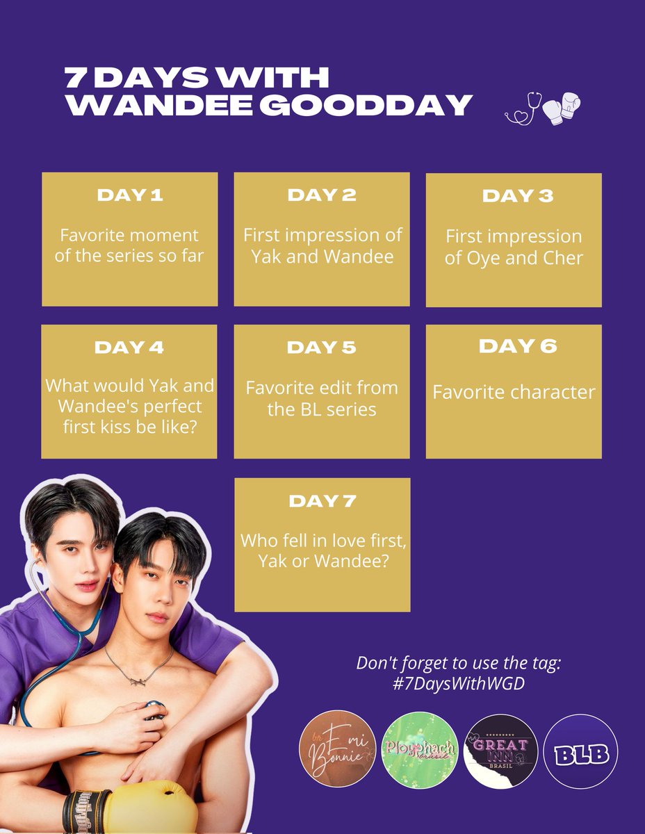 Convido a todos a participar do projeto em parceria com a @boysloveblzeiro, <a href="/emibonniebr/">EmiBonnie Brasil 🇧🇷</a> e <a href="/GreatInnBR/">Memoir of GreatInn 📜</a> para divulgação do projeto '7 Dias Com Wandee Goodday'!

Usem a #7DaysWithWGD respondendo às perguntas durante a semana! 💜💛

#grtsp #innsarin #GreatInn #WandeeGoodday