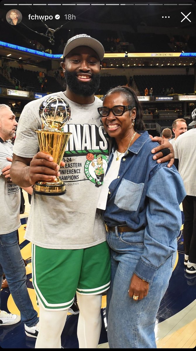 Jaylen Brown and his mom after being named MVP of the Eastern Conference Finals. #Celtics