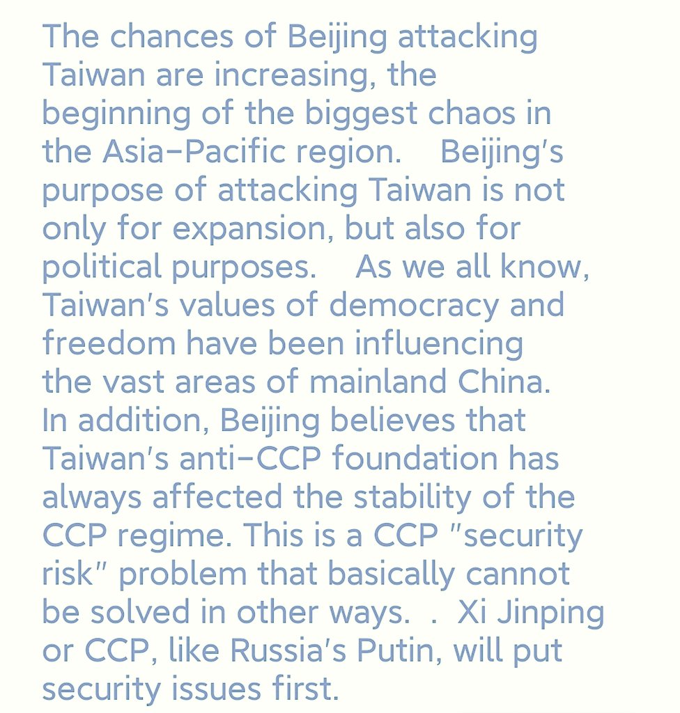 The chances of Beijing attacking Taiwan are increasing, the beginning of the biggest chaos in the Asia-Pacific region. ﹉#UN #EU  #NATO #USA  #WeAreNATO  #NATOReview  #StrongerTogether #DeterAndDefend 
 #StandWithUkraine
#USJapanAlliance
#TaiwanRelationsAct
#StrategicPartnership