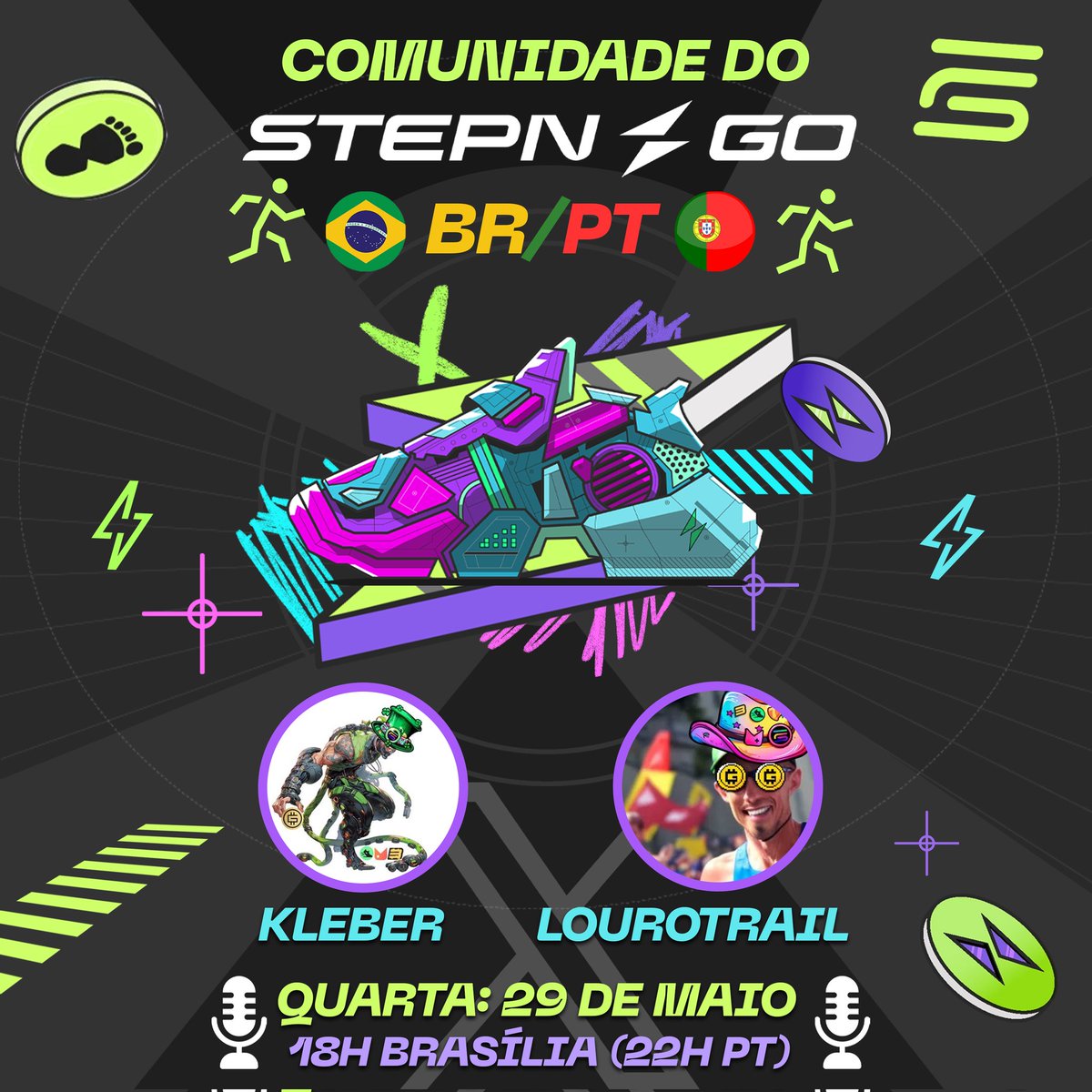 🚨 Galera, logo mais, meia noite no Brasil e madruga em Portugal, vai rolar um AMA no novo Discord do STEPN GO, quem puder participar pode ganhar os primeiros tênis do futuro game ⚡⚡

⏰ Amanhã vamos fazer um Space pra falar sobre as principais perguntas de lá 🏃🏻‍♂️💨

🥇 Pra