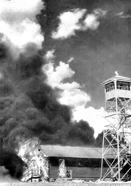 May 15, 1943 - Errant bats from the experimental Bat Bomb set the Army Air Base in Carlsbad, New Mexico on fire, 1942. United States Army Air Forces image. dlvr.it/T7X01P
