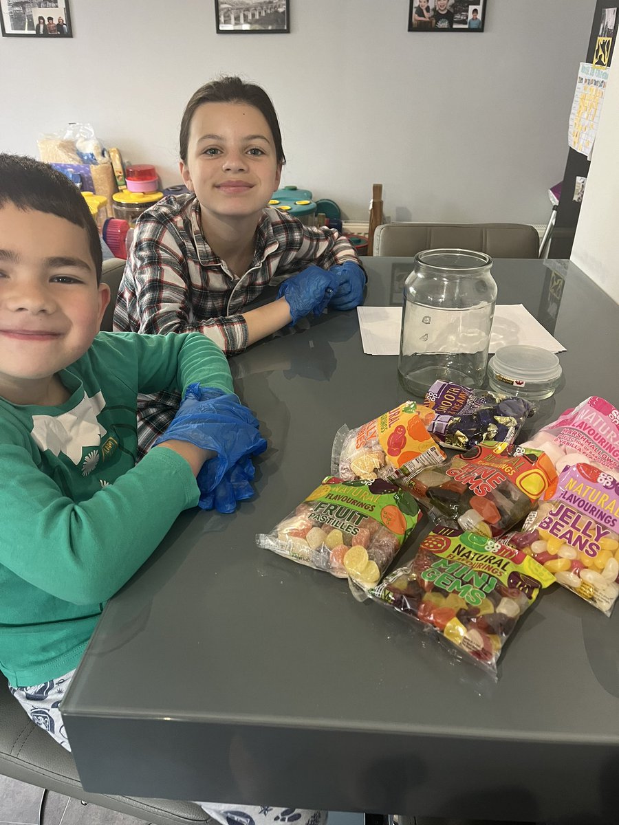 Roping the kids in to raise some money at work for our COTY , guess the amount of sweets , closest wins , great gift to win just in time for Father’s Day 50p a guess , drawn the day before Father’s Day ❤️💙