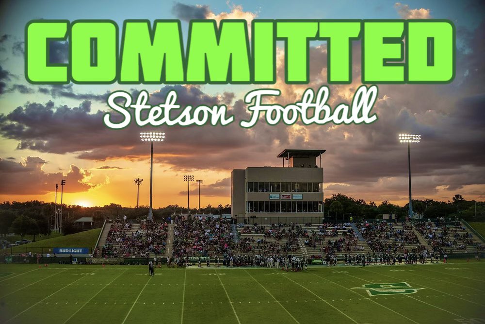 I’m very excited to announce I will be continuing my academic and football career at Stetson University <a href="/StetsonFootball/">Stetson Football</a> <a href="/CoachDomoYoung/">Domo Young</a> <a href="/CoachCross2/">Coach Sheldon Cross</a> <a href="/coachbkyoung/">Brian Young</a> 
<a href="/Coach_Berna/">Justin Berna</a> #commited