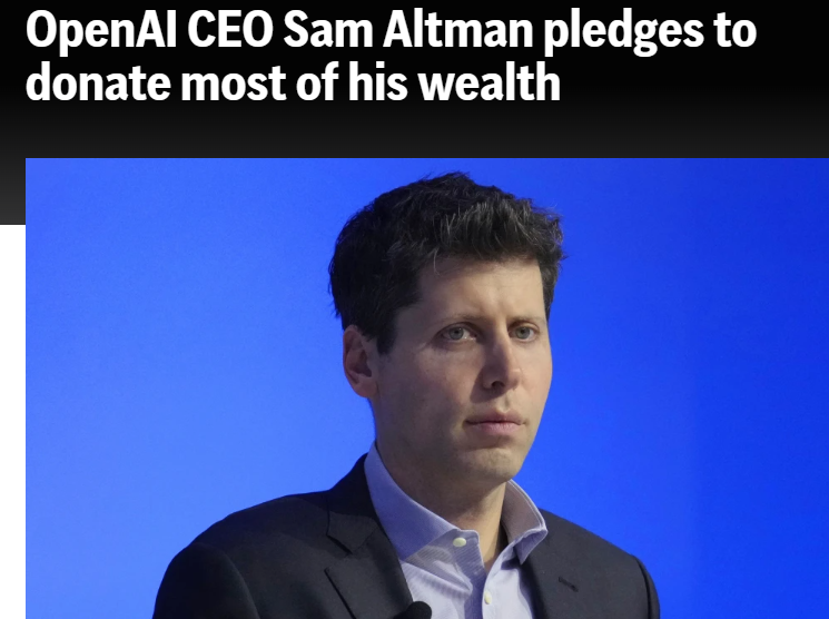 More 'effective altruism' just like SBF? Somehow it just seem suspicious when someone makes this pledge right after they go thru a controversy. Who does Sam Altman remind you of?