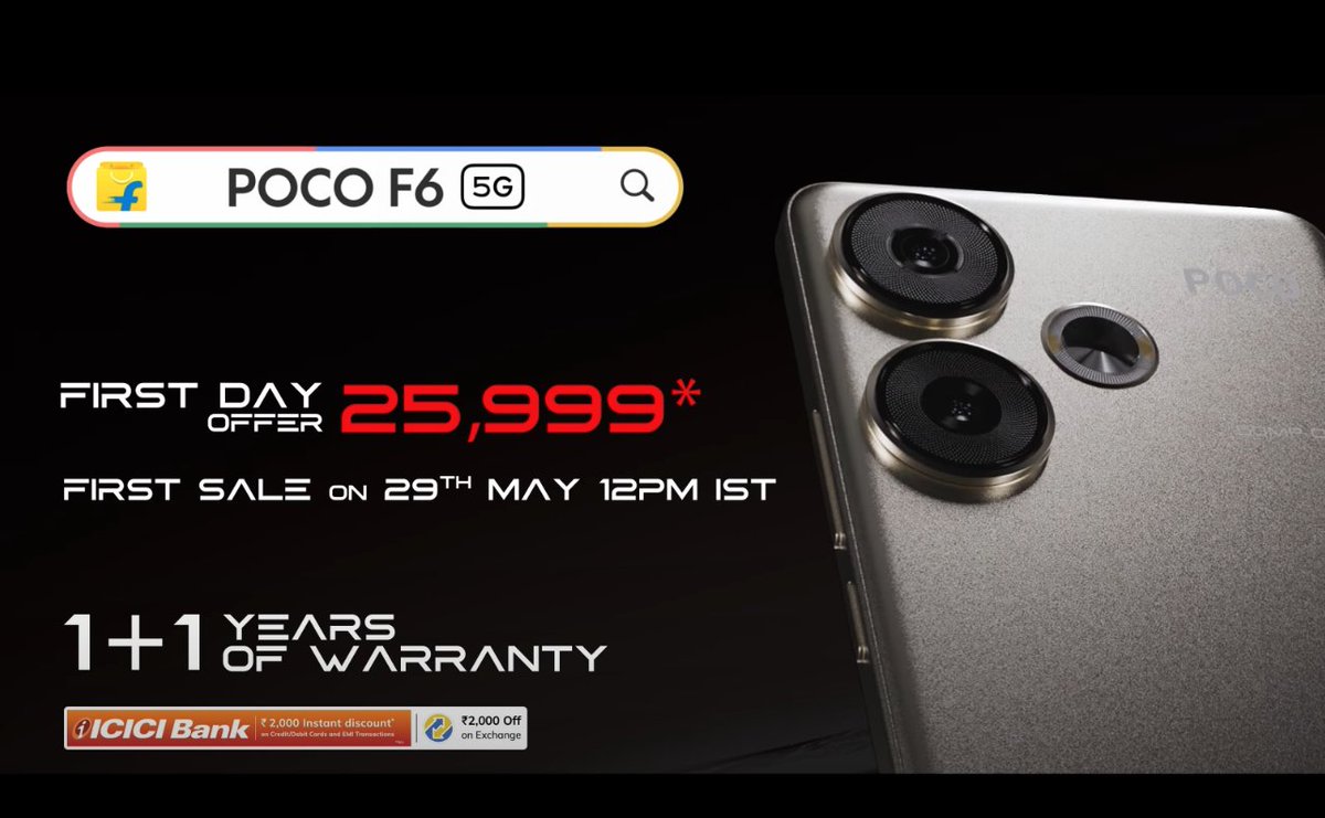 POCO F6 5G  1st Sale goes live on #Flipkart at 12PM on Today 💛

#POCOF65G  #GodModeOn #MadeOfMad

@Himanshu_POCO @Pathtoremember