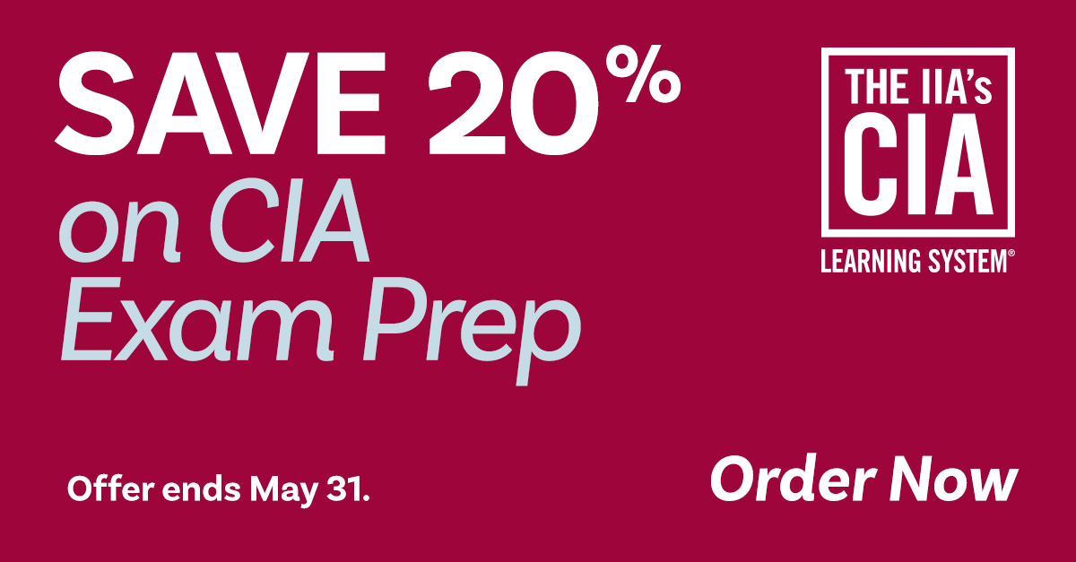 learncia's tweet photo. ⏰ The countdown is on! Only 3 days left to save 20% on #TheIIA’s #CIALearningSystem. IIA members also save 20% on new #CIA or #CRMA exam applications and registrations. Offers end May 31. https://t.co/TdWMX462Rs
#CertifiedInternalAuditor #InternalAudit #internalauditors https://t.co/Gopb9d0Rj2