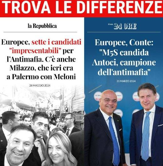 Come potete vedere, alla sinistra dell'immagine l'indecenza, 
a destra disciplina e onore.
#IoVotoM5S 
#8giugno #9giugno #europee2024