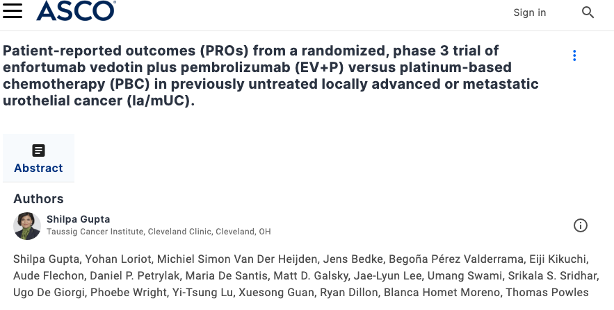 Abstract #4502 @shilpaonc ⭕️In the EV-302 trial, EV+P nearly doubled median progression-free and overall survival! ⭕️ PROs showed better pain reduction and maintained QoL with EV+P. This supports EV+P's value for these patients. #ASCO24 #BladderCancer @HamidMD10 @jacobadashek