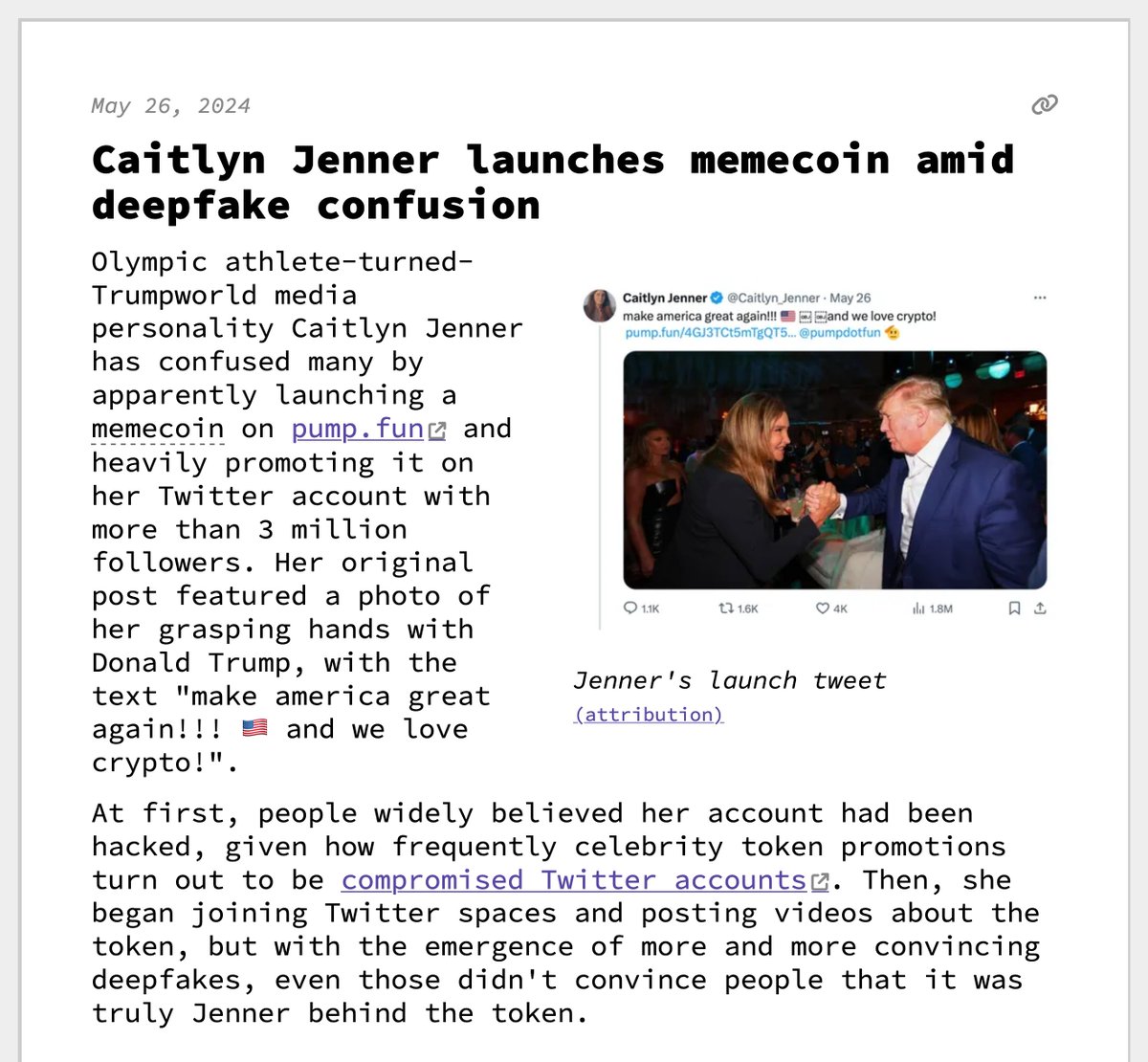 Caitlyn Jenner launches memecoin amid deepfake confusion May 26, 2024