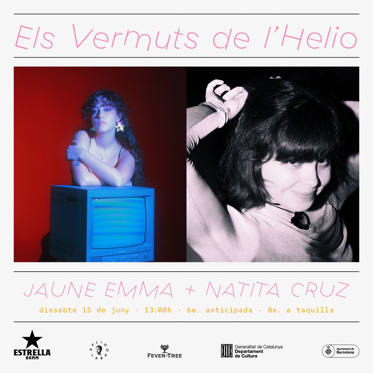 Guess what!!!!!! Jaune Emma x Natita Cruz en Els Vermuts de L’Helio 💐 

Nos vemos el dia 15/06 a las 13h en la sala Heliogàbal BCN 🫵🧡 entradas anticipadas 6 taquilla 8✨

Entradis ⭐️
link.dice.fm/a47c2190c23f?d…

Os esperoooo wiiii que ilu