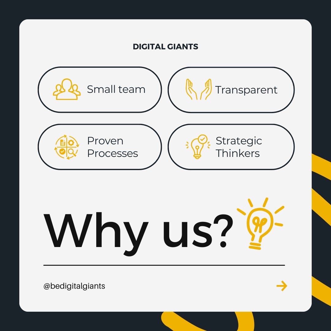 BeDigitalGiants's tweet image. Why work with the Giants? 

Small team, Transparent, Proven Processes, Strategic Thinkers &amp;amp; more.

Learn more about us: bedigitalgiants.com/about-us/ and how we work. 

#DigitalStrategy #DigitalAgency #DigitalGiants