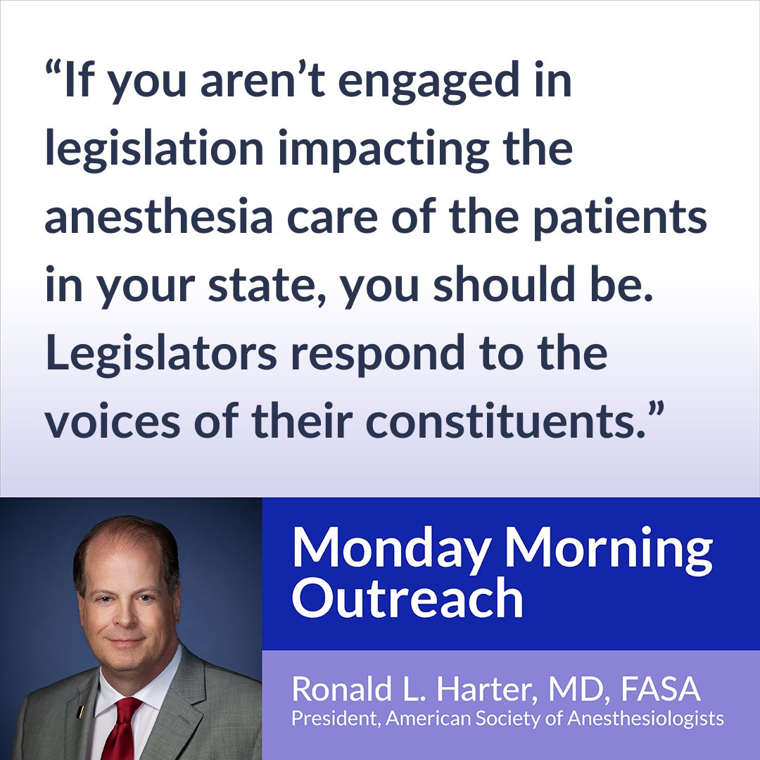 ASA President Dr. Ronald Harter outlines some key legislative and advocacy wins in statehouses across the U.S. Members, read more in this week’s Monday Morning Outreach: ow.ly/pvvl50RTajI #anesthesiology