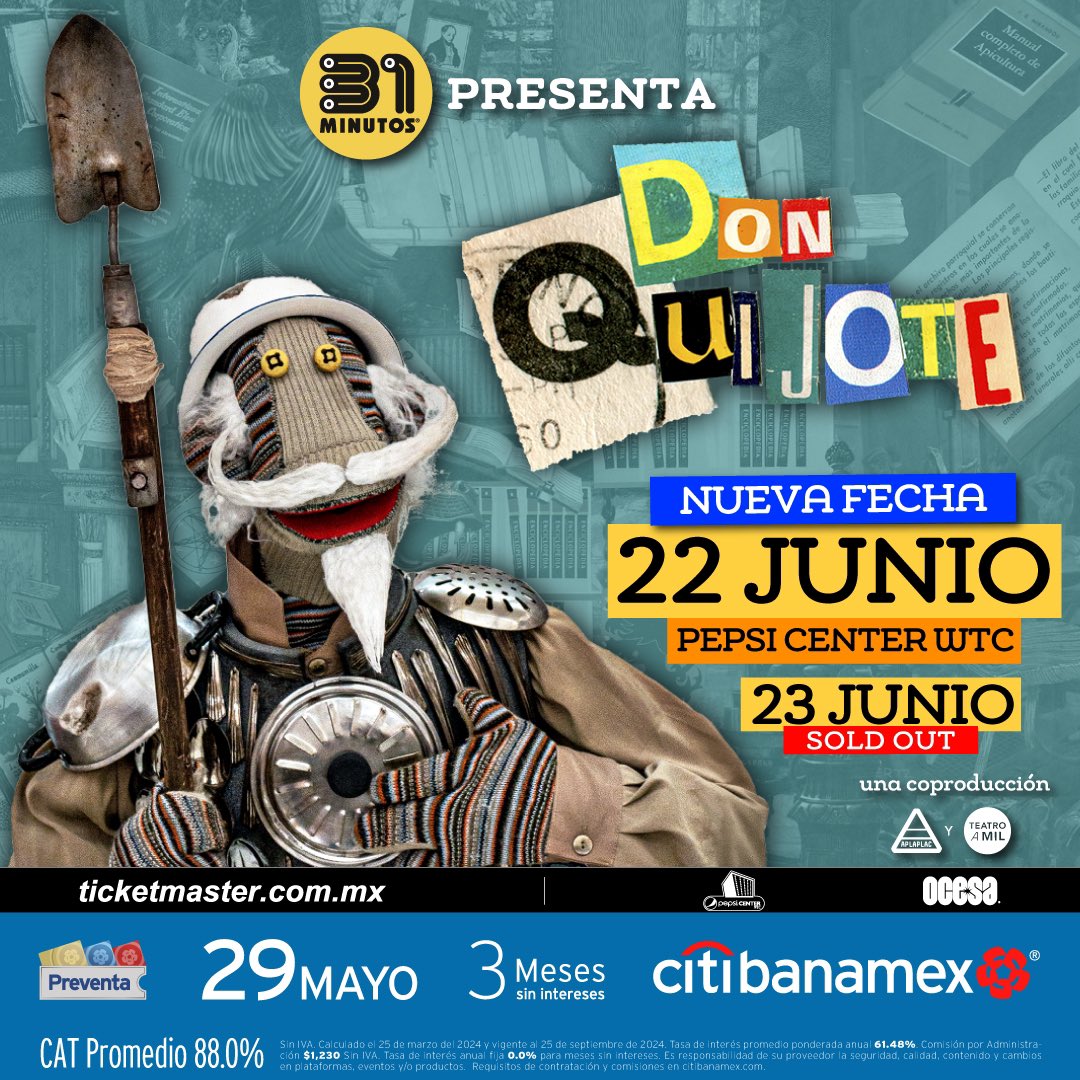 31 minutos tendrá una segunda noche para envolvernos en la magia de Don Quijote.🎙️🎶 

#PreventaCitibanamex: 29 de mayo.
Venta general a partir del 30 de mayo.