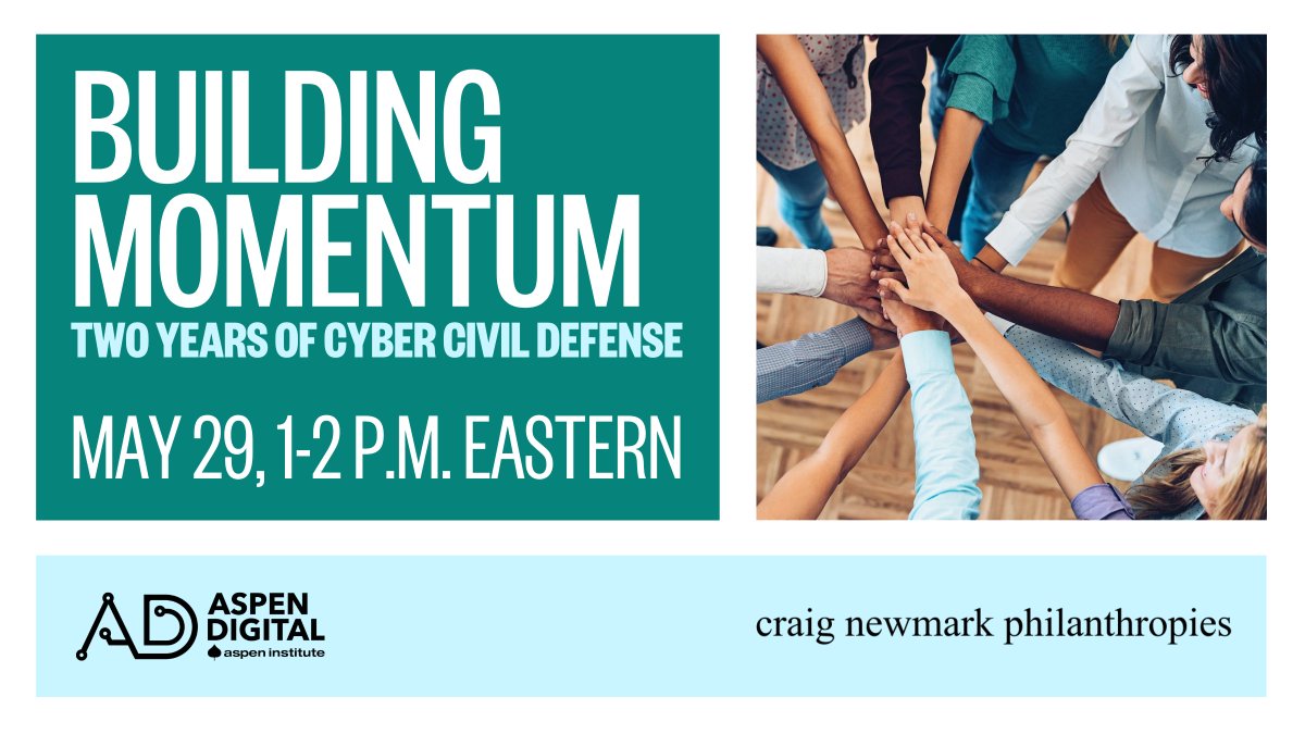 📆Tomorrow, 1pm-2pm ET: join our team and @CraigNewmark Philanthropies to mark 2 years of the Cyber Civil Defense initiative. We'll discuss this year's progress and the future of #cybersecurity. Register now: aspendigital.org/event/two-year…