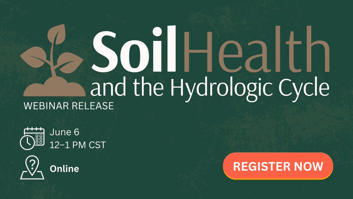 CASTagScience's tweet image. Join us for the webinar release of CAST's latest paper on June 6, 12-1 PM CST! Learn about the impacts of soil health practices on the hydrologic cycle. 

Register now for free: tinyurl.com/SoilHealth-Web…

#CASTWebinar #CASTPaper #SustainableAgriculture #SoilScience #SoilHealth