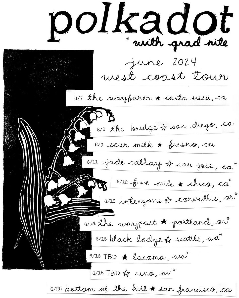 We're just ONE DAY away from the <a href="/polkadotbandca/">polkadot</a> album release! "...to be crushed" is out TOMORROW!

Listen to the singles so far: songwhip.com/polkadot3/if-t…

Pre-order the cassette: countyourluckystars.limitedrun.com/products/79784…

Tour dates on flier.