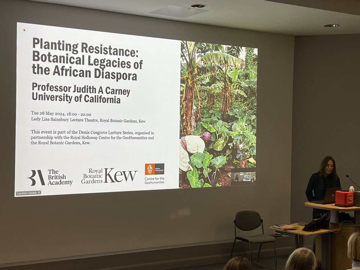 Julie Sanders (@profjsanders) on Twitter photo Superb Cosgrove lecture this evening by Prof Judith Carney from UCLA @KewScience <a href="/BritishAcademy_/">The British Academy</a> <a href="/RoyalHolloway/">Royal Holloway</a> Centre for Geohumanities - about food, autonomy & freedom, using superb archival history & the concept of Bio-refugia to talk about participatory & just food futures. Superb Cosgrove lecture this evening by Prof Judith Carney from UCLA @KewScience <a href="/BritishAcademy_/">The British Academy</a> <a href="/RoyalHolloway/">Royal Holloway</a> Centre for Geohumanities - about food, autonomy & freedom, using superb archival history & the concept of Bio-refugia to talk about participatory & just food futures.