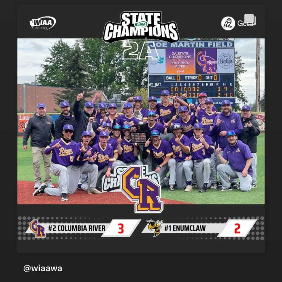 💛 May 25, 2024
💜 CONGRATULATIONS RIVER ATHLETES &amp; COACHES! 

"Historic day for River Athletics.
Track &amp; Field, Tennis, and Baseball STATE CHAMPIONS.  Golf and Soccer finish in TOP 10.  Great to be at Columbia River High School. Tradition of Excellence."
~Principal Alex Otoupal