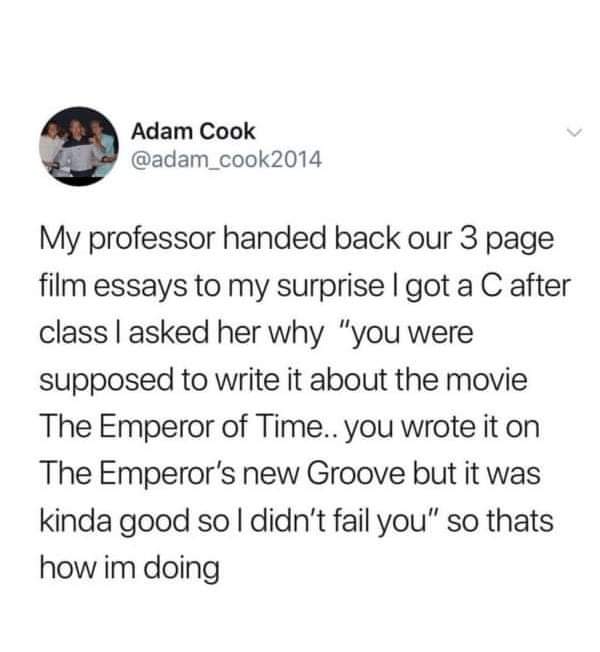 😎

@DavidSpade
@Disney
@DisneyAnimation

#theemperorsnewgroove #theemperoroftime #disney #animation #davidspade #cinemaloco #shortfilm #movie #movies #film #FilmTwitter #FilmX #meme #memes #comedy #humor #funny #memepage #dailymemes #funnymemes #memeoftheday #college #filmstudy