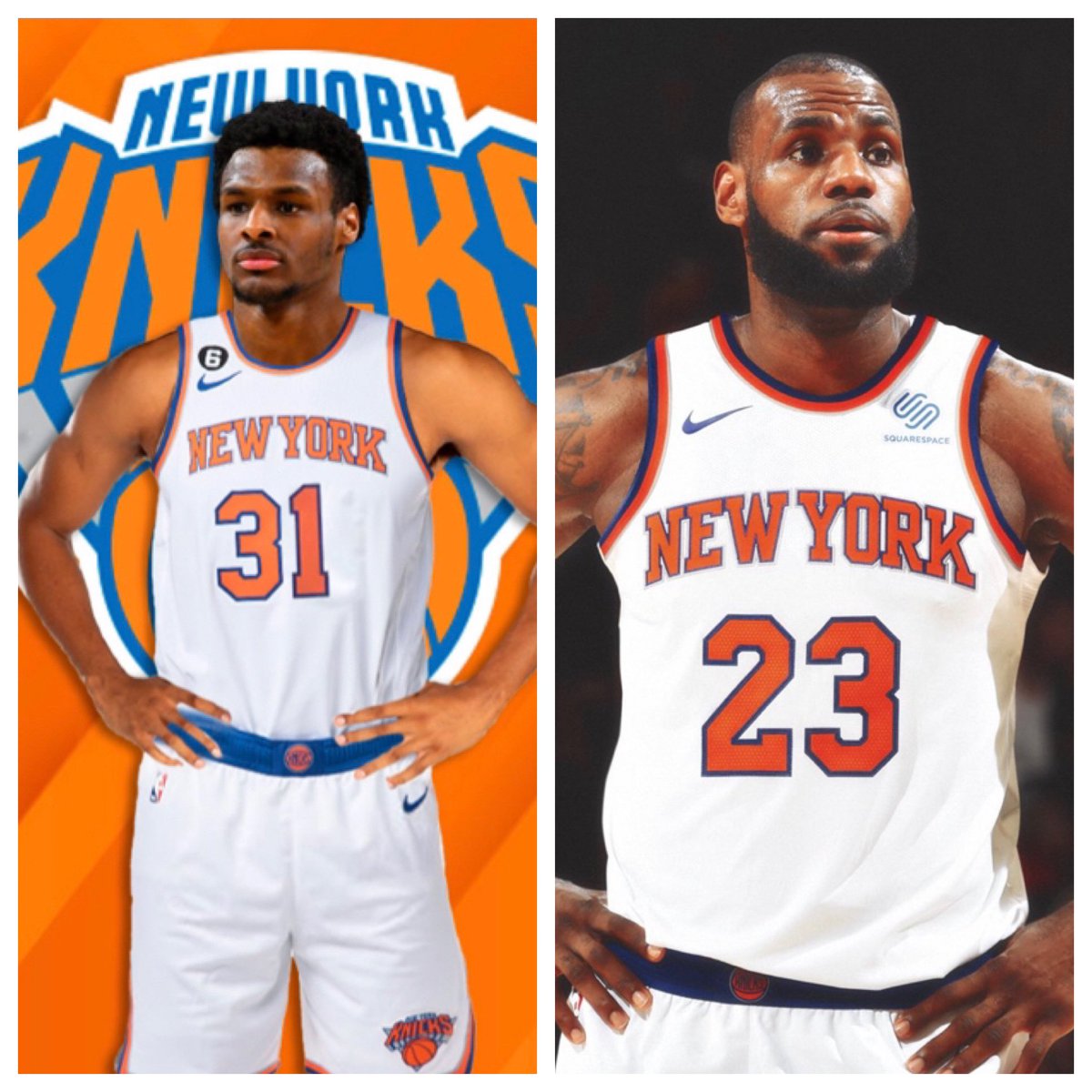 The Knicks draft Bronny James with the 25th overall pick and sign Lebron James to the veterans minimum contract? 
Yes or No?
