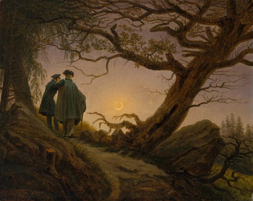 Due uomini contemplano la luna, 1825 , Caspar David Friedrich