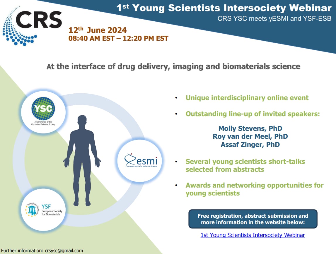 youngFINYS's tweet image. You are a Young scientist and you work on biomaterials or drug delivery science and molecular imaging ? ⚛️🧪 
🚨 Save the date for this free webinar 📅 12th June 2024

Registration, abstract submission and more information here: controlledreleasesociety.org/events/2024-1s…