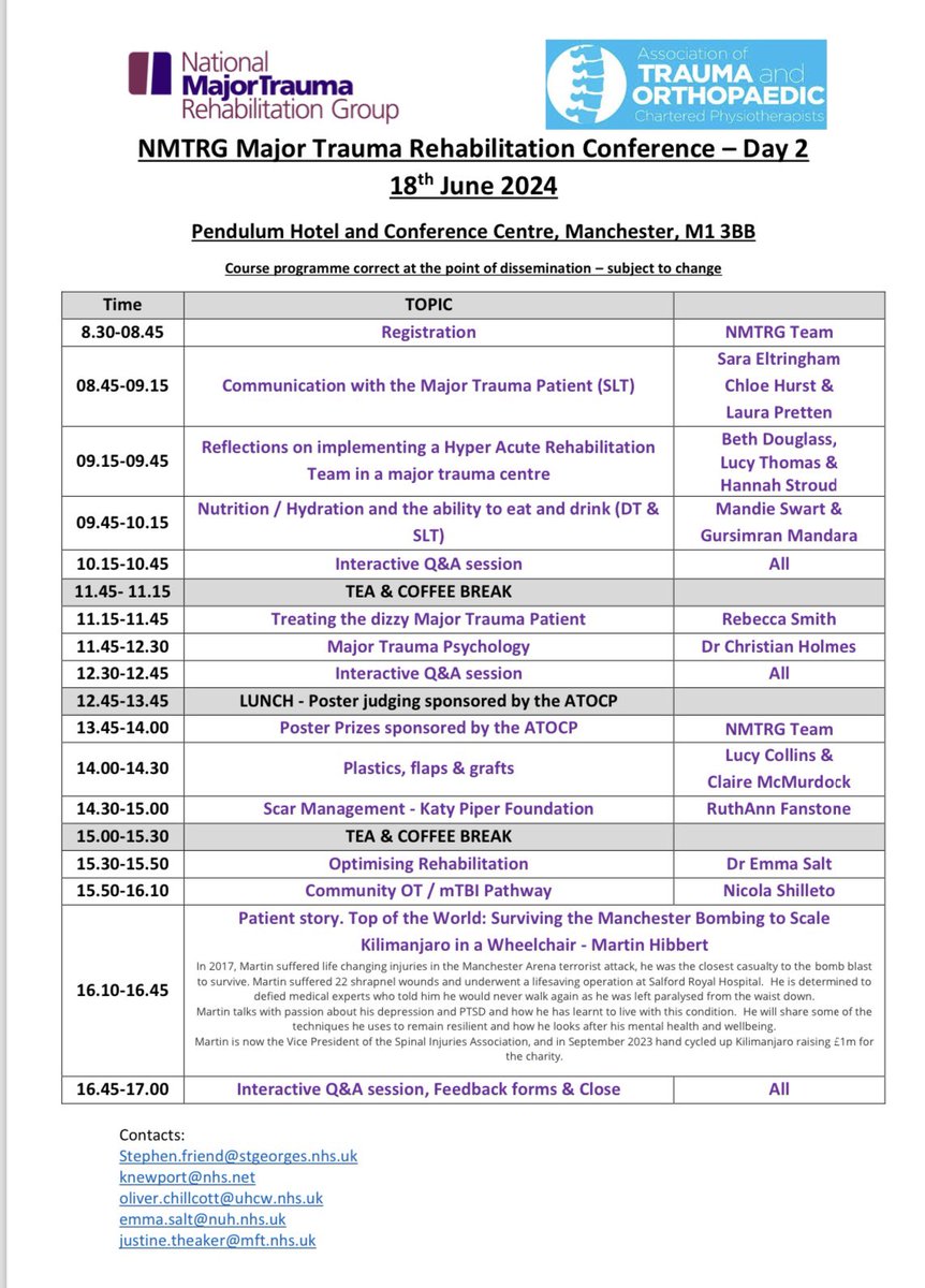 NMTRG (@nmtrg1) on Twitter photo Only 20 tickets remain, do not miss out, join us for this fantastic line up of Major Trauma rehabilitation presentations, research and lived experience. <a href="/Emmajsalt/">Emma Salt</a> <a href="/NewportKay/">Kay Newport</a> <a href="/PhysioATOCP/">ATOCP Physio</a> <a href="/NMTNGUK/">NMTNG</a> <a href="/JTheakr/">Dr Justine Theaker (PhD)</a> Only 20 tickets remain, do not miss out, join us for this fantastic line up of Major Trauma rehabilitation presentations, research and lived experience. <a href="/Emmajsalt/">Emma Salt</a> <a href="/NewportKay/">Kay Newport</a> <a href="/PhysioATOCP/">ATOCP Physio</a> <a href="/NMTNGUK/">NMTNG</a> <a href="/JTheakr/">Dr Justine Theaker (PhD)</a>