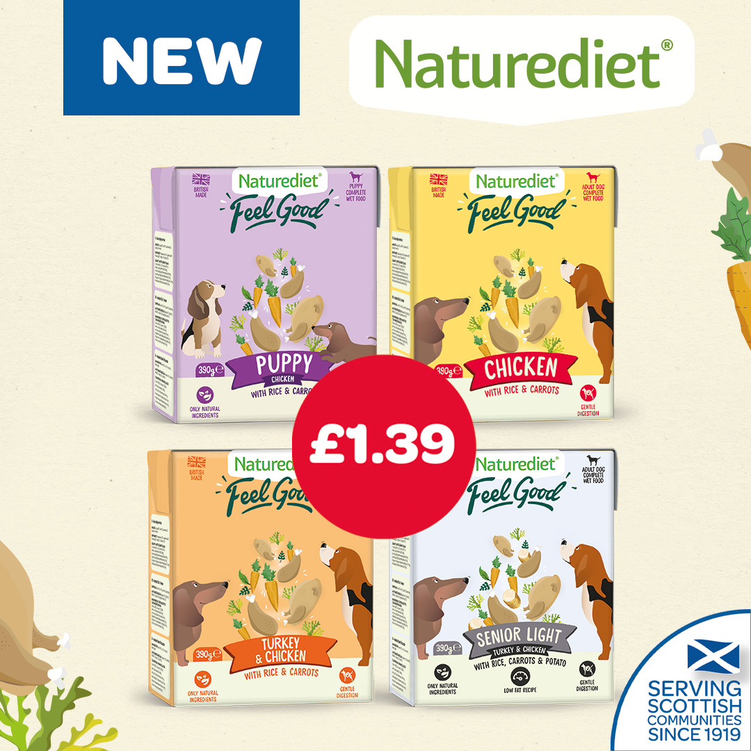 SPARScotland's tweet image. New to SPAR Scotland - Naturediet Feel Good wet dog food 🐾 

Treat your furry friend to a meal made with 100% natural ingredients and no artificial colours, flavourings, or preservatives🌿

*Participating stores only. Limited time offer

#SPARScotland #NatureDiet #NewInStore