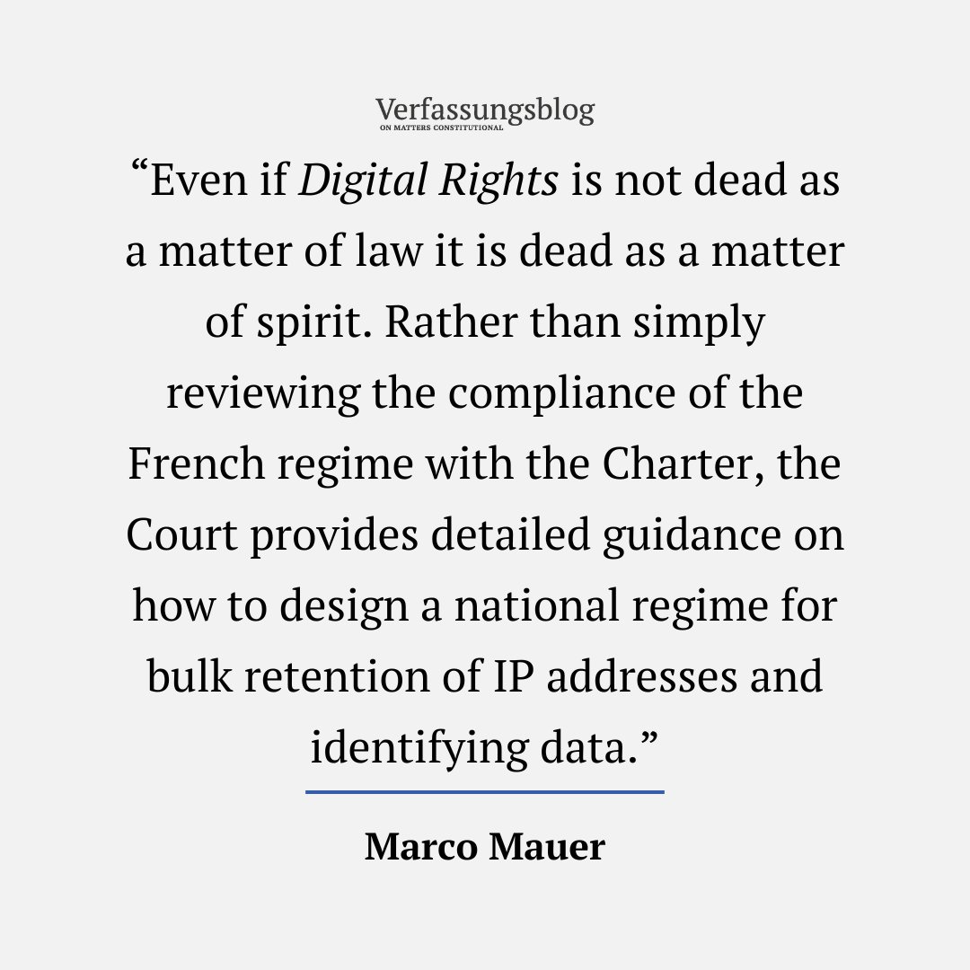 In La Quadrature du Net II, the ECJ has once again ruled on data retention. MARCO MAUER presents a critical reading of the latest decision. The Court does not merely nuance its previous jurisprudence, he argues: verfassungsblog.de/the-unbearable…