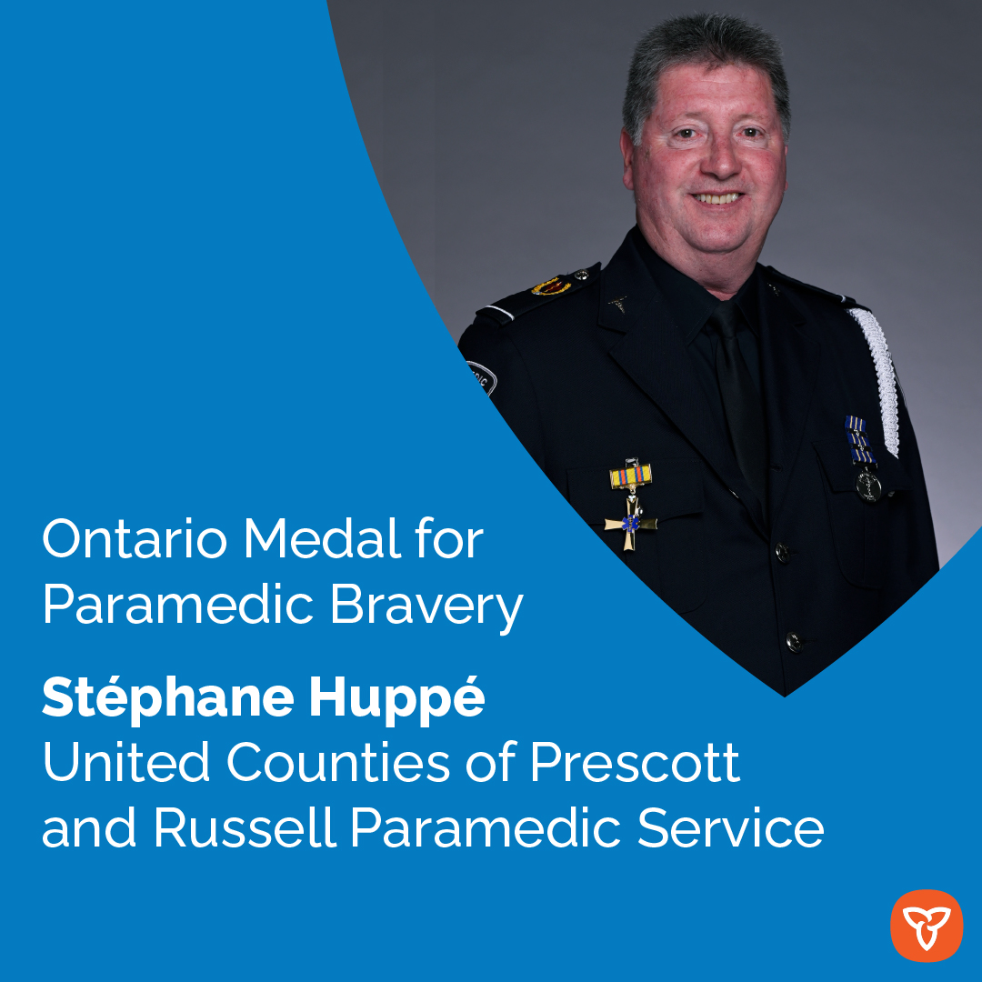 Congratulations to Stéphane Huppé from the United Counties of Prescott and Russell Paramedic Service on your Ontario Medal for #Paramedic Bravery.

Learn more about Stéphane’s story: news.ontario.ca/en/backgrounde…