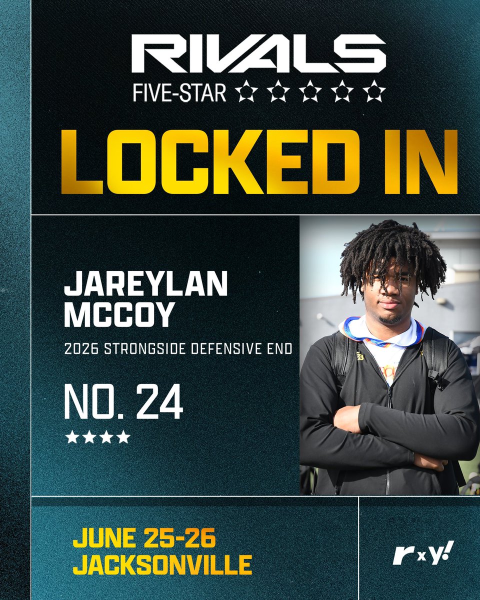 🚨LOCKED IN🚨 4⭐ SDE JaReylan McCoy is one of the 100 BEST prospects in the country coming to Jacksonville to compete at the Rivals Five-Star on June 25-26🔥