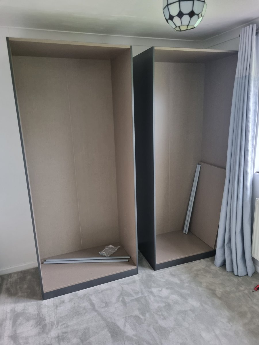 Shropflatpack's tweet photo. IKEA PAX Wardrobes 2 doubles 1 single making one huge storage unit. Enjoyed building this one and the final finished product looks fantastic in the black 👌 

Shropshire Flatpack furniture assembly service starting from £30 get in touch for a quote 😃 https://t.co/gFlLcEgzxT