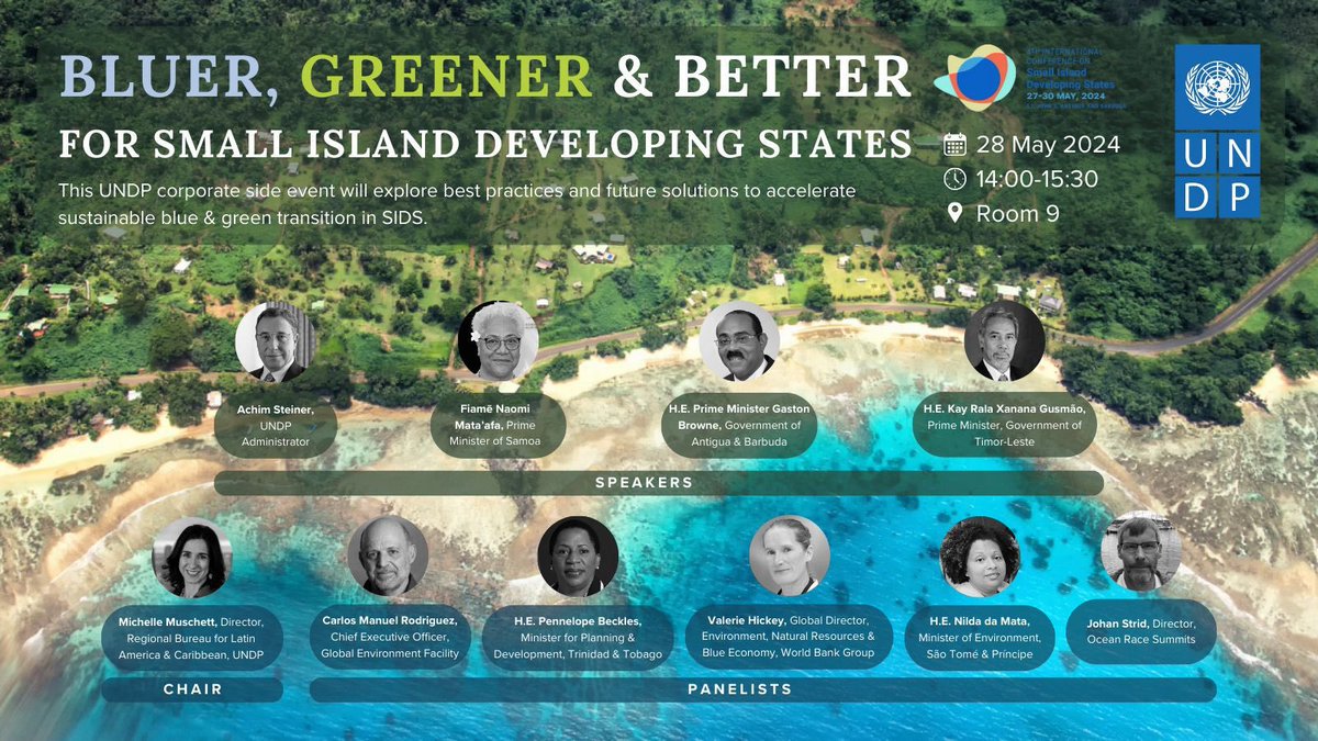 Great news from #SIDS4! @theGef & @UNDP launch a US$135m Blue & Green Islands Initiative in Antigua & Barbuda to target key barriers & shift levers to transform the way ecosystems are utilized & managed for a bluer, greener and better #SmallIslands 
go.undp.org/ZXC