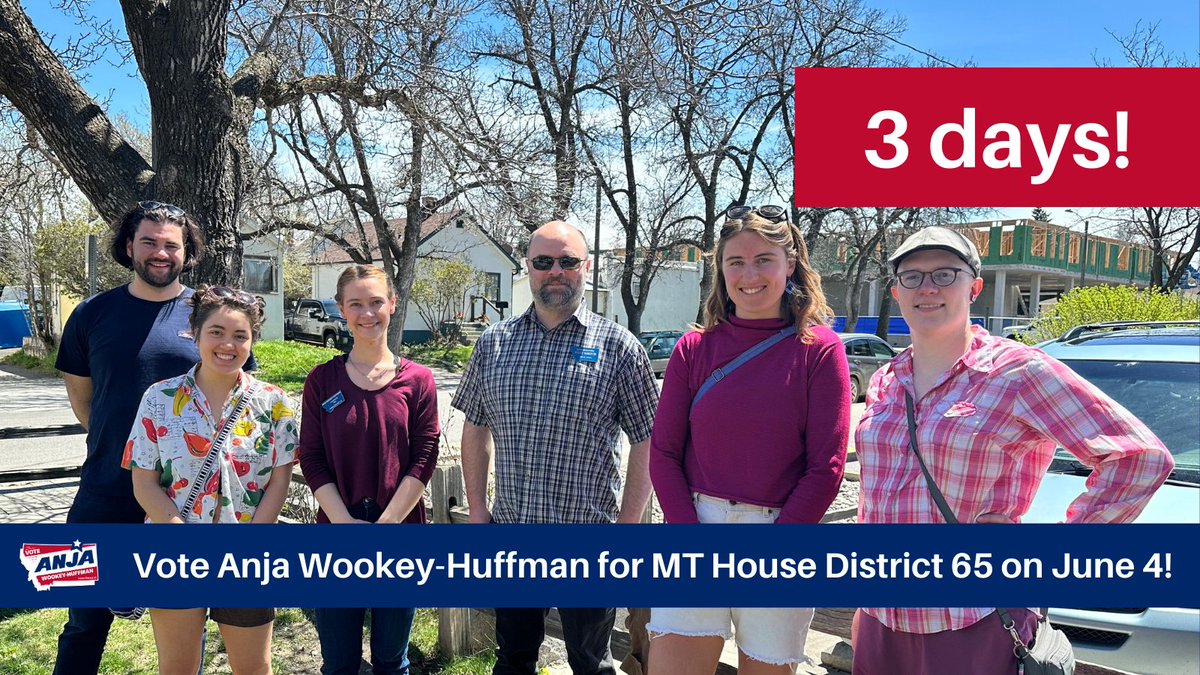 Get👏out👏the👏vote!👏We're knocking doors all weekend &amp; into primary election day.

Today, we're knocking starting at 11:00 am. Meet at the main Bozeman Co-op! Details at anjaformontana.com/events-1

#AnjaForMontana #HD65 #mtleg #mtpol #GOTV