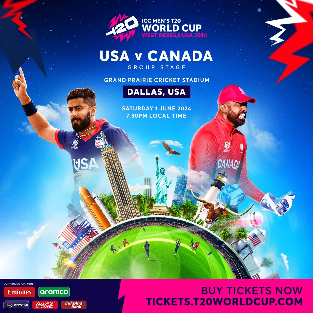 🚨 4 DAYS TO GO!!! 🚨  

We are just 4 days away from the opening match of the @ICC @T20WorldCup! 🔥  

Don’t have tickets yet? Buy them online 📲: Tickets.t20worldcup.com 🏏 

#T20WorldCup | #WeAreUSACricket 🇺🇸