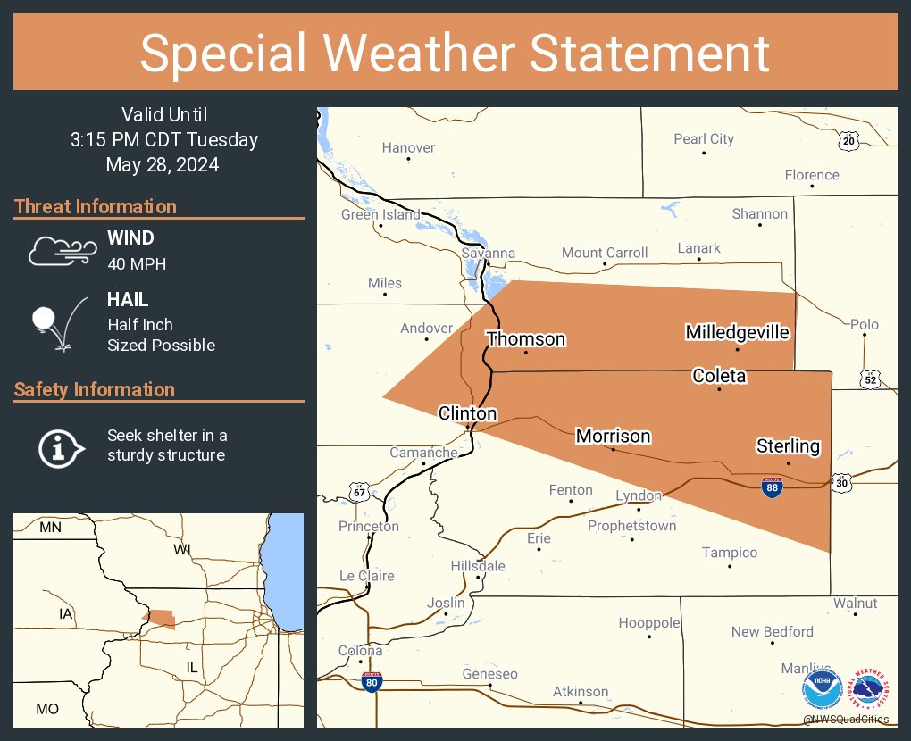 A special weather statement has been issued for Clinton IA, Sterling IL and Rock Falls IL until 3:15 PM CDT