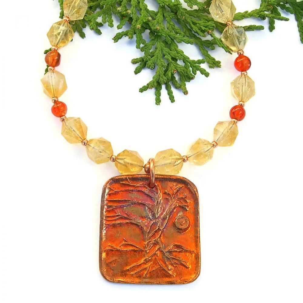 Torched Copper #TreeofLife/ #Yggdrasil #Necklace w/ Star Cut #Citrine & Orange Carnelian! via @ShadowDogDesign #cctag #Handmade #ShopSmall #TreeOfLifeNecklace bit.ly/WorldTreeSD