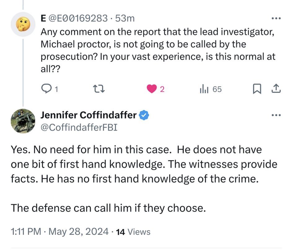 #karenread 

Folks, the LEAD INVESTIGATOR of a murder case is not needed to testify, says this former Fed. 

What kind of mental gymnastics are you doing to justify this???