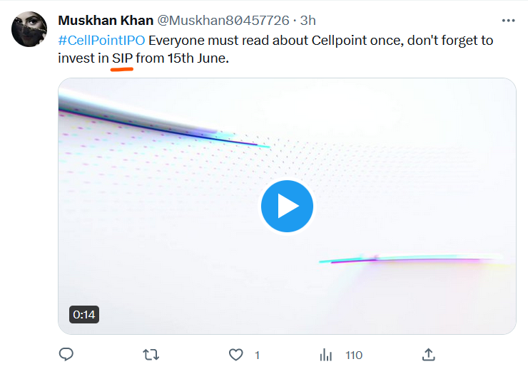 Focus_SME's tweet photo. Muskan told you guys to do SIP but you guys bought in one go! You should have listened to Muskan!
. 
#CELLPOINT Cell Point (India) IPO promotion. https://t.co/UgeaPyiz9I