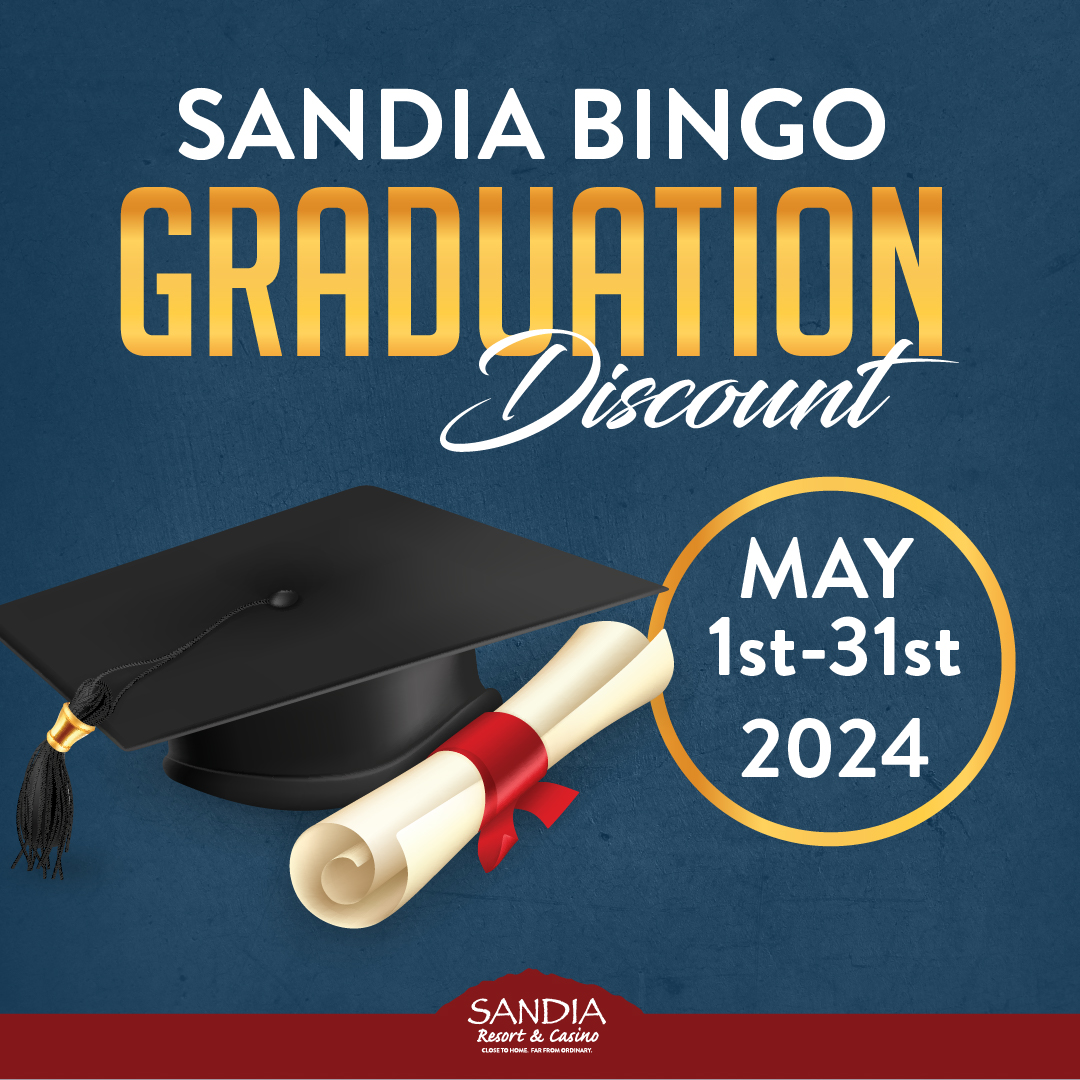 New #graduates get $10 off playing #bingo this month! 🎓

Get a $10 #discount on #Enchilada or #Tostada electronic packages thru the month of #May.

#sandiabingo #sandia #sandiacasino #casino #resort #bingoroom #grads #newgrads #newmexico #peakrewards #playbingo #special