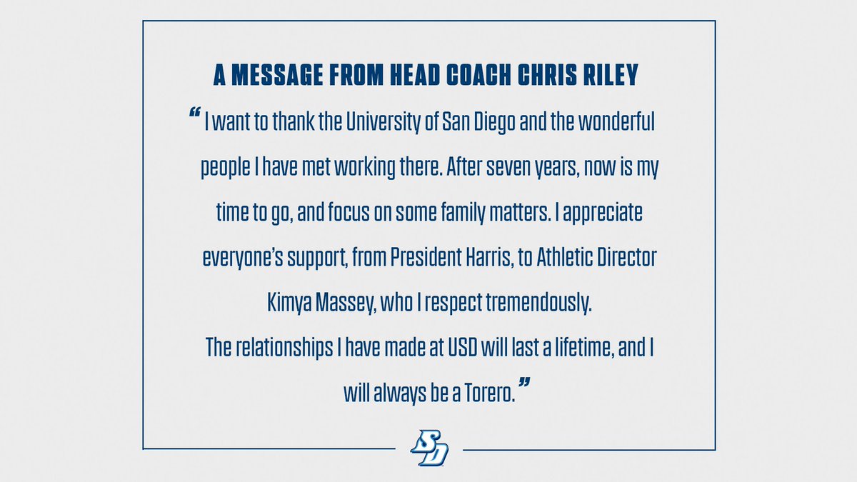A message from head coach Chris Riley.

🗞️: bit.ly/3VgFOwM

#GoToreros