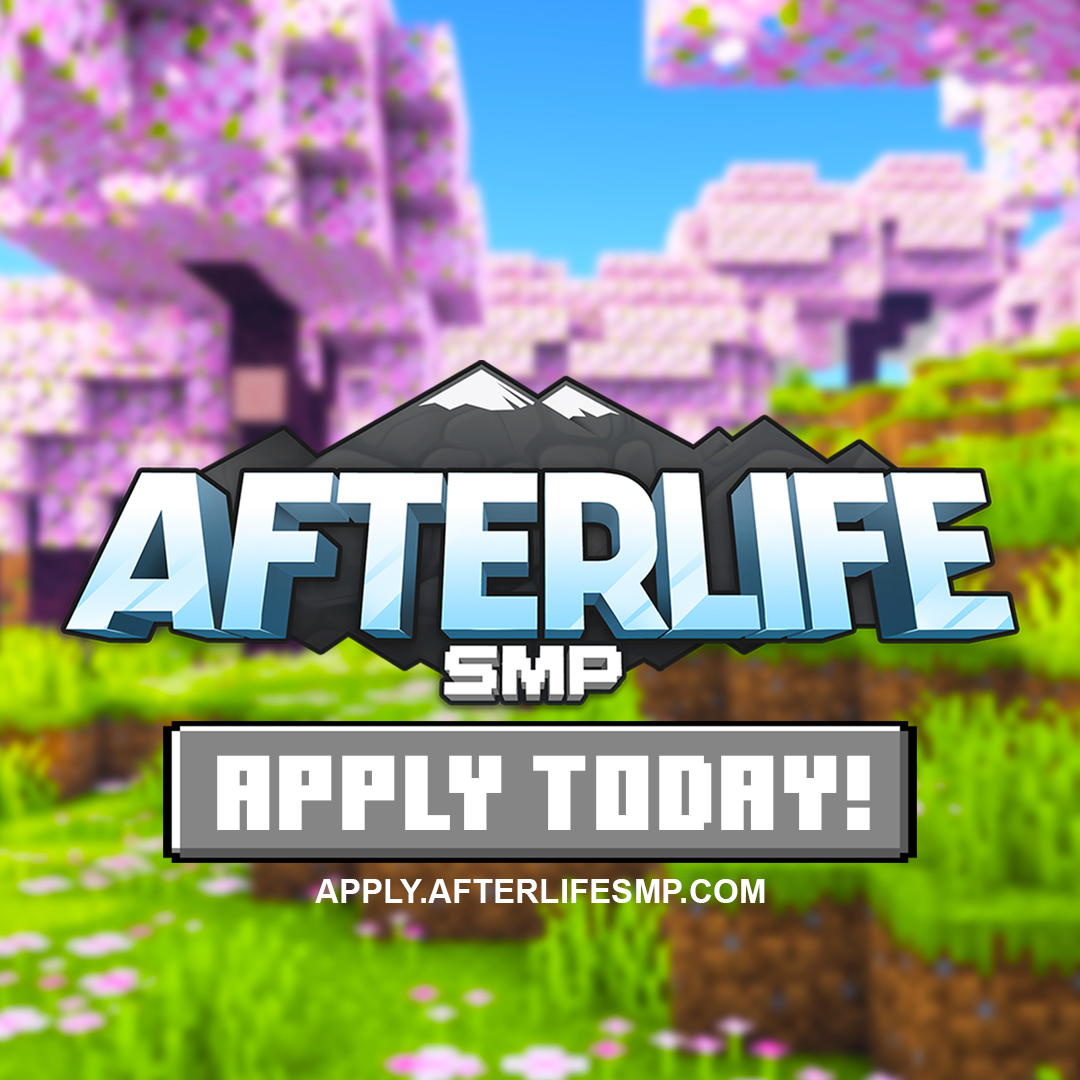 Are you a #Minecraft YouTuber looking for a vanilla-oriented #MinecraftServer to call home 🏡? 

Well look no further, because this is a reminder that our applications are open for to you join us on Season 5! 🥰

💙 Join our fun lovely group by applying at apply.afterlifesmp.com