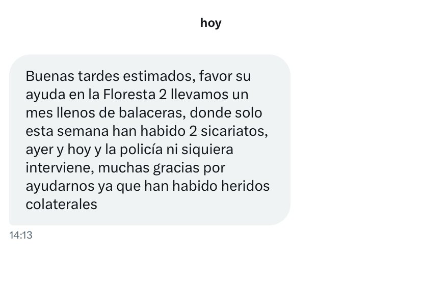 Ciudadanos de la Floresta 2 en Guayaquil exigen a la #PolicíaNacional mayor intervención, temen por la vida de personas inocentes.

#Floresta2 #Guayaquil #EcuadorBajoAtaqueTerrorista